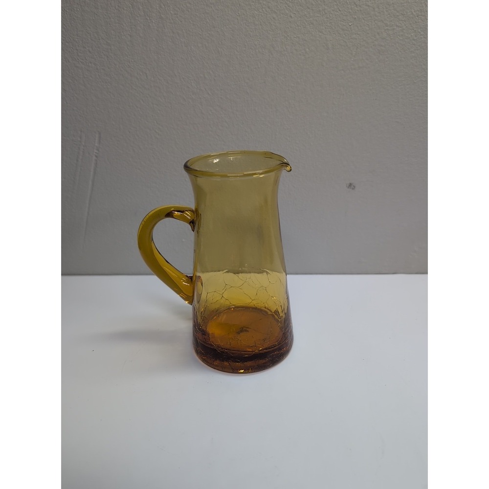 Vintage‎ Crackle Glass Amber Color Mini Pitcher